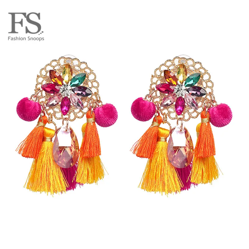 

FASHIONSNOOPS Ethnic Women Fringed Statement Multi Color Tassel Earrings Hot Brand 2018 New Design Drop Earrings Dangle Jewelry