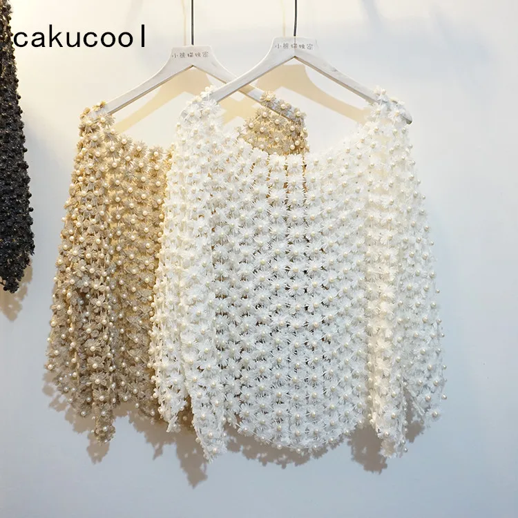 Женская Роскошная блузка с жемчугом и бусинами Cakucool милая ажурная золотым