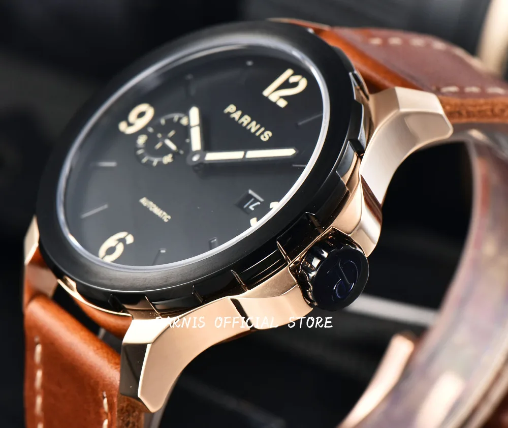 Новое поступление Роскошные брендовые механические часы Parnis 44 мм повседневные автоматические часы для мужчин сапфир 5 бар кожа светящиеся часы reloj hombre