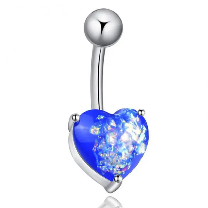 Surgical Steel Navel Belly Button Ring Opal Glitter Heart Piercing Navel Nail TT@88