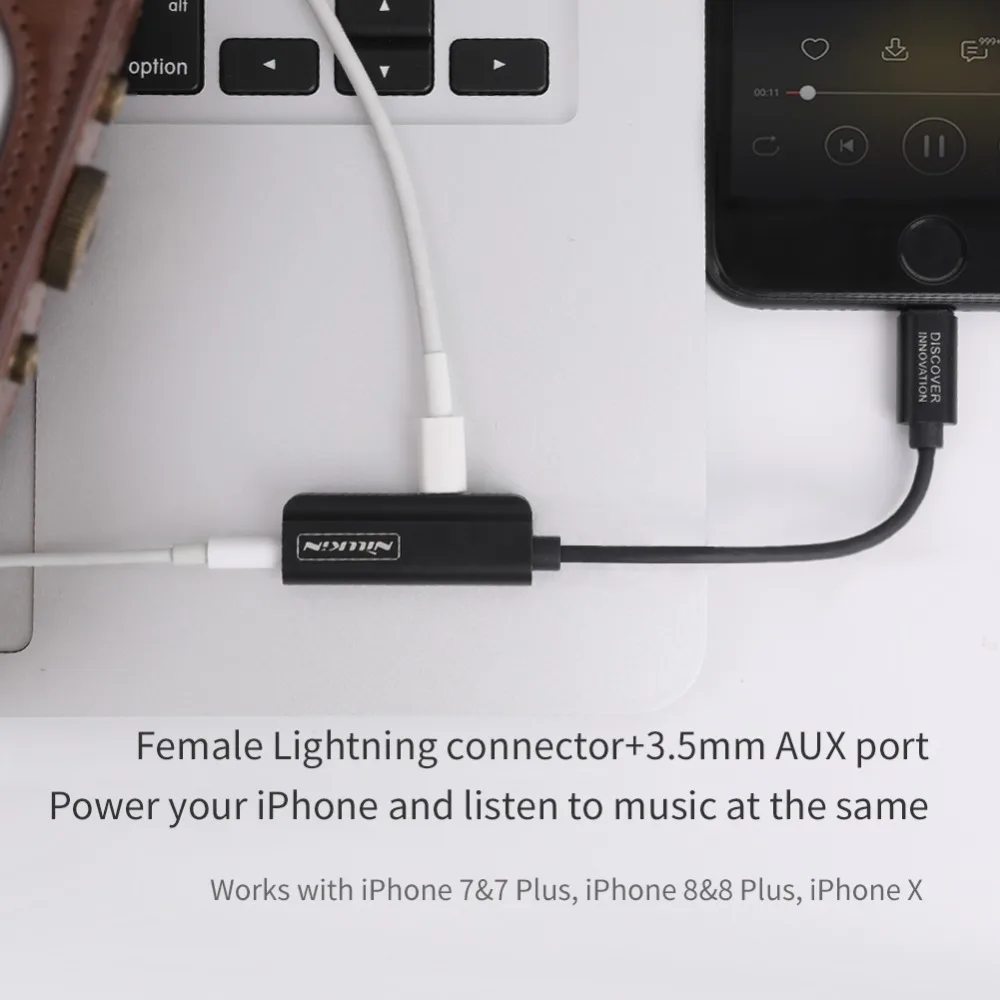Nillkin 2 in 1 cable for Apple lighting to 3 5mm Headphone Jack Adapter for iPhone x 7 8 plus audio converter charging music