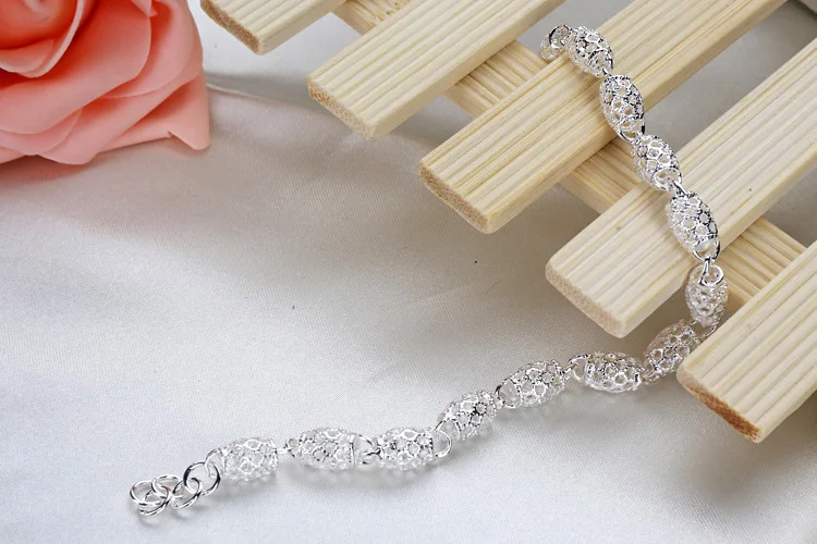 MEEKCAT Brand New women fashion ball 925 Stamped Silver Chain bead charm bracelets& bangles high quality fashion Jewelry