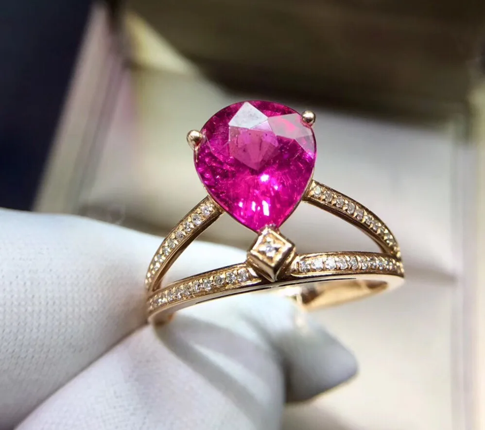 

Rubillite Ring Fine Jewelry Pure 18 K Gold Natural Rubi Tourmaline Gemstone Diamonds Gift Female Rings for Women Fine Ring