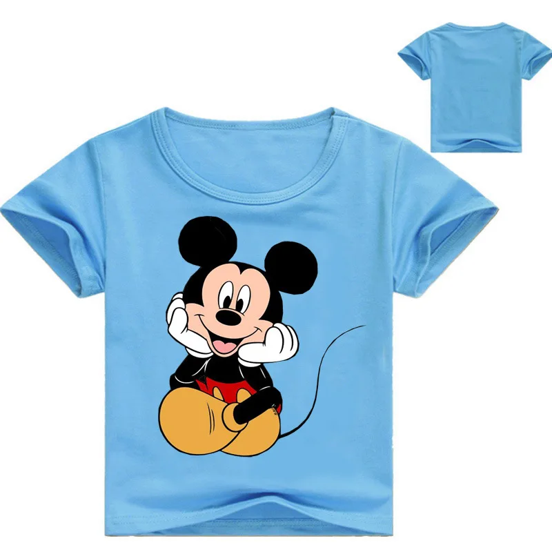 Новая летняя детская футболка с принтом Микки Одежда для маленьких мальчиков футболка с короткими рукавами для девочек детская футболка, детская одежда с круглой горловиной - Цвет: Blue