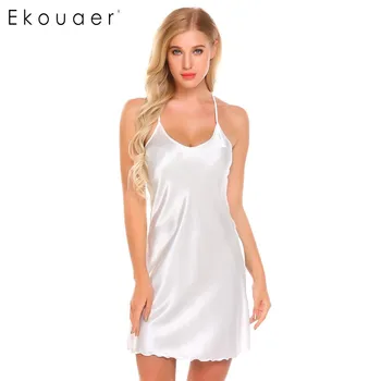 

Ekouaer Sexy Women Satin Sleepwear Spaghetti Strap Nightdress Slip Chemise Camisole Nightgown Summer Home Sleep Wear Clothes