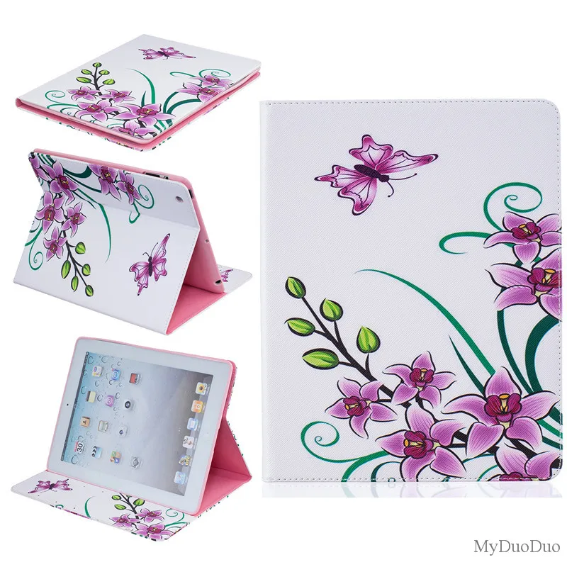 Cute Bear Pig Case For  Ipad 2 Case For Ipad 3 For Ipad 4 Case Beautiful Butterfly Flower PU Leather Stand Wallet Tablet Cover (74)