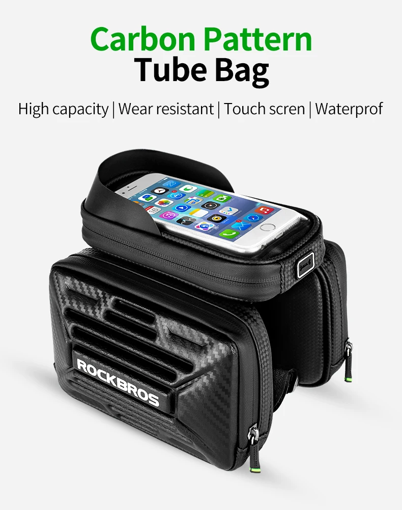 Excellent ROCKBROS Bike Bag Carbon Pattern Touch Screen Mobile Phone Bicycle Saddle Bag MTB Cycling Tube Bag For 6.2in Bicycle Accessories 0