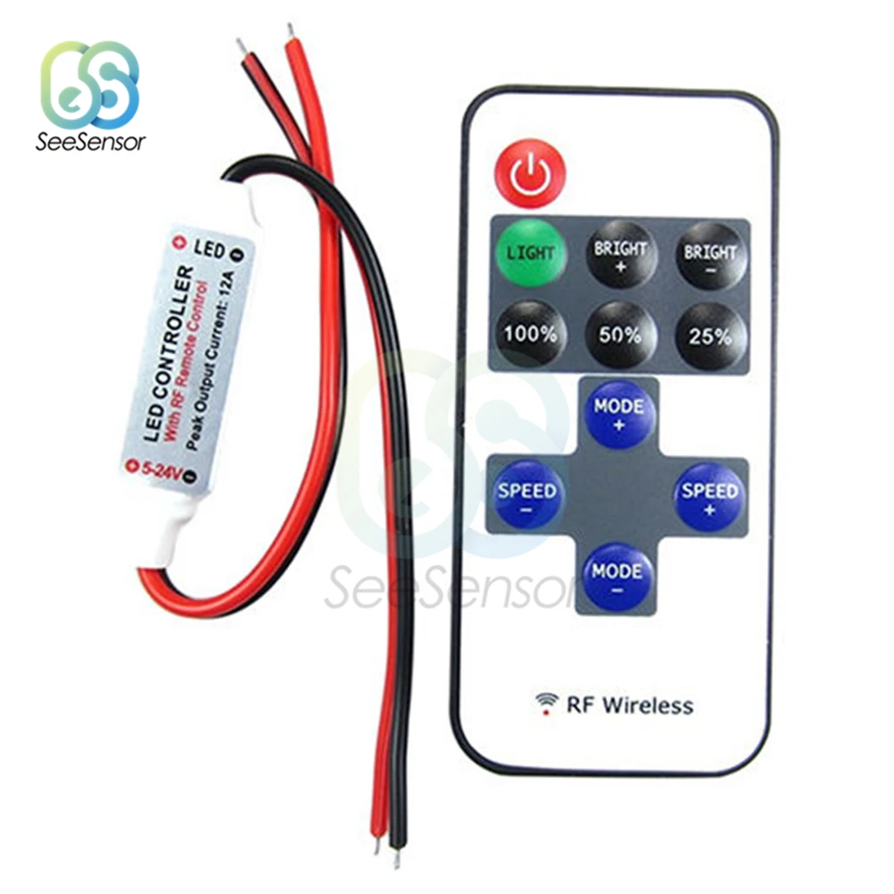 1Set 12V RF Wireless Controller Switch LED Dimmer with Remote Switch In-line LED Light Controller/Dimmer for RGB LED Strip Light