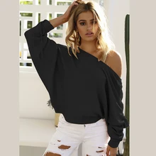 Sexy open One Shoulder Ribbed Women T Shirt Black Long Tie Sleeve Vogue Top summer Harajuku 2019 new Korean fashion girls tee girls open shoulder flower embroidery top