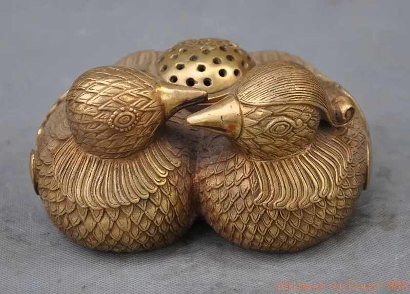 

Crafts statue brass mandarin duck zun Lovers love incense censer burner Halloween