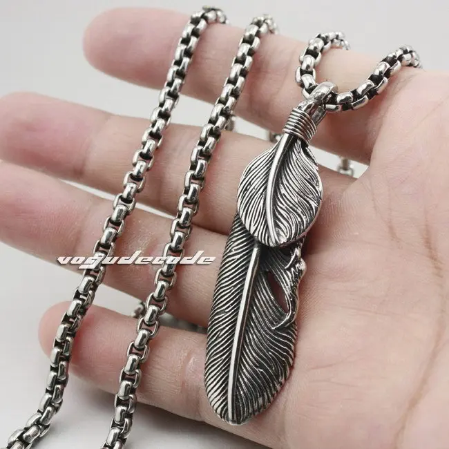 

Solid 316L Stainless Steel Bird Feather Pendant Two-Sided Engrave 3V002(Necklace 24inch)