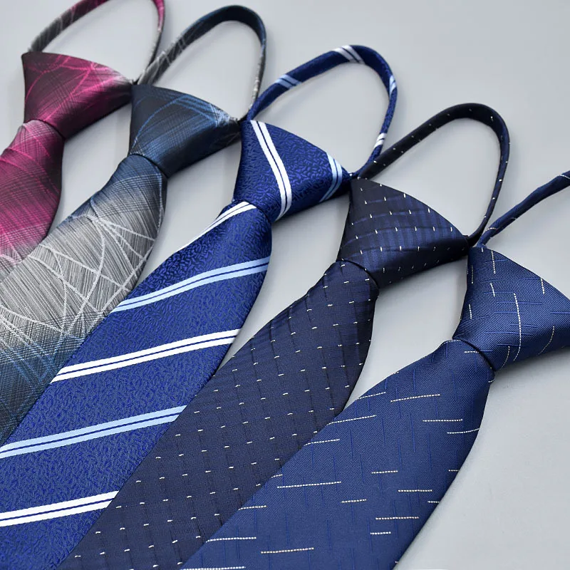 

7cm Polyester Silk Striped Necktie Neckwear Business Zipper Tie For Men Wedding Gravatas Casual Fashion Suits gifts
