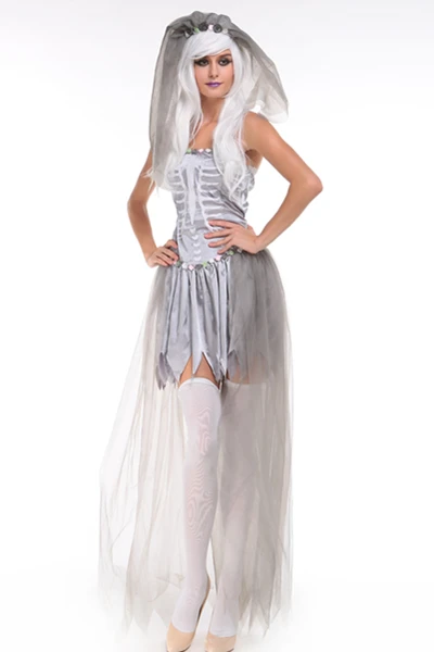 Вид ужасный в этом из трех частей полный слоистых Тюль Невеста doom костюм для вечеринки на Хэллоуин Страшные костюмы костюм призрака l15266