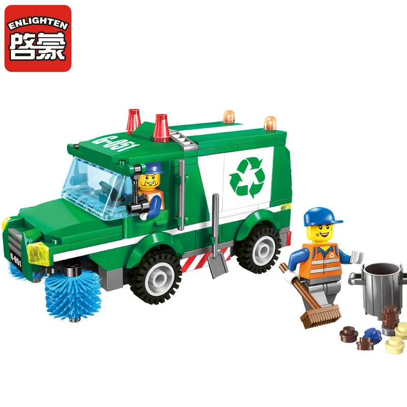 

Enlighten 1111 196Pcs City series Garbage cleaning vehicle model Building Blocks Bricks Kids Toys Gift Compatible with Legoings