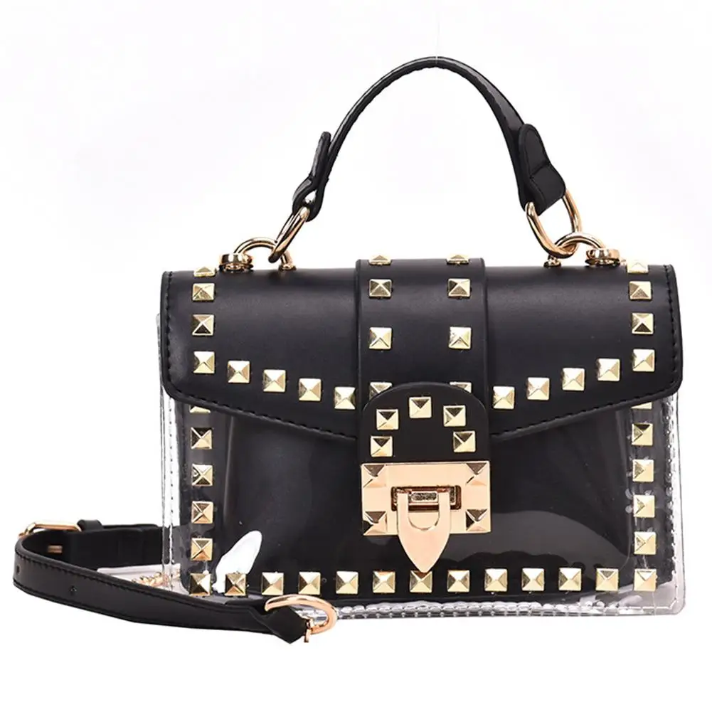 

Yfashion 2 in 1 Women Handbag Fashion Female Transparent Rivet Design Clear Chain PVC Handbag Crossbody Bags
