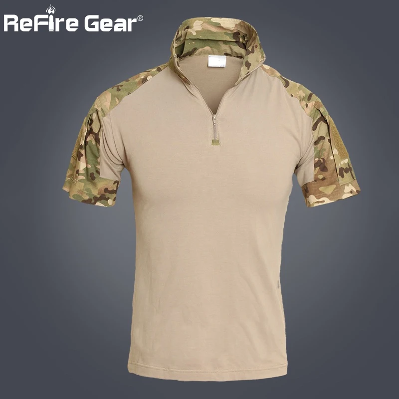 Refire gear летняя камуфляжная армейская боевая рубашка мужская Военная тактическая рубашка поло США страйкбольная камуфляжная рубашка поло с коротким рукавом