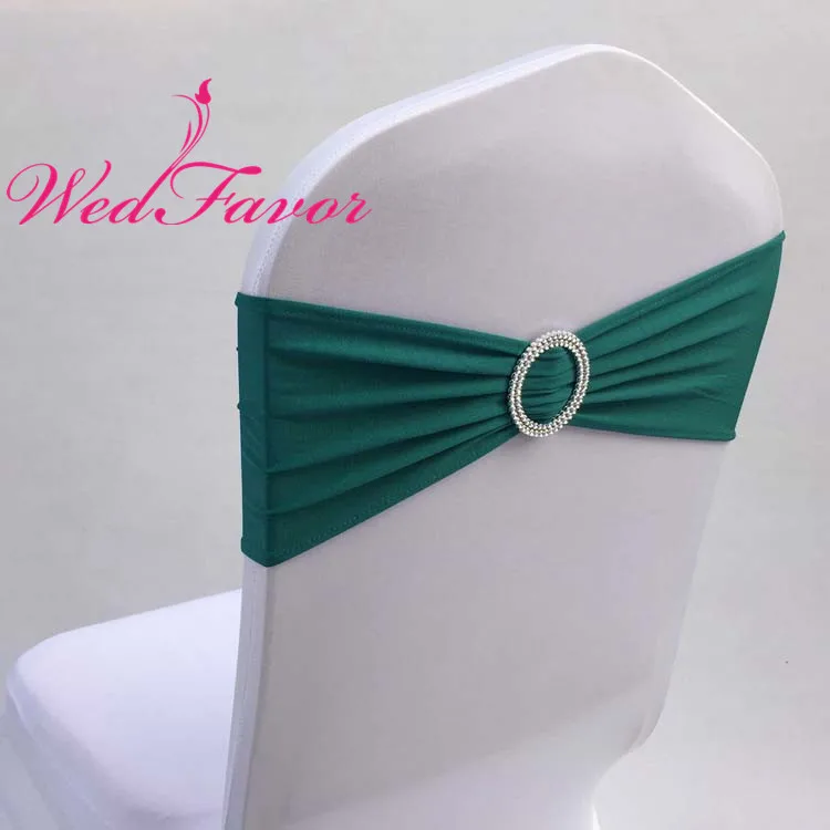 

WedFavor 100pcs Teal Stretch Lycra Chair Bow Tie Spandex Chair Sash Bands With Plastic Round Buckle For Wedding Decoration