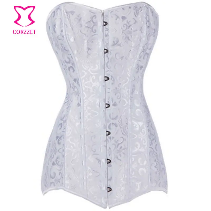 Long corset tops Daisy Corsets Women's Top Drawer Long Line Steel Boned Corset, Pink, 4X Full bust corset made of high quality pink satin with flower lace overlay. Satin net ruffles on top and bottom.