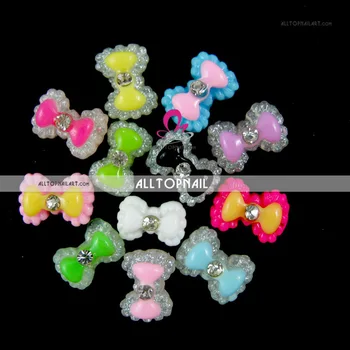 

100pcs Mix Color 3D Glitters Bow Tie Nail Bowtie Acrylic Slices Rhinestones Nail Art Decoration