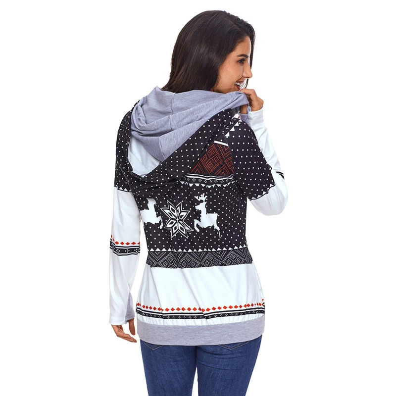 

Winter Women Printed Hooded Snow Reindeer Casual Long Sleeve Warm Sweatshirt Woman Multi-Color Christmas Even Pullover GRNSHTS