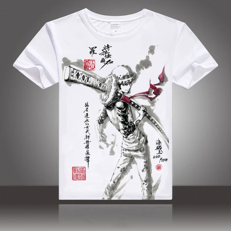 

T-shirt One Piece Trafalgar Law Cosplay T Shirts Casual Short Sleeve White Tops Men ink printing Comfortably breathable Tees