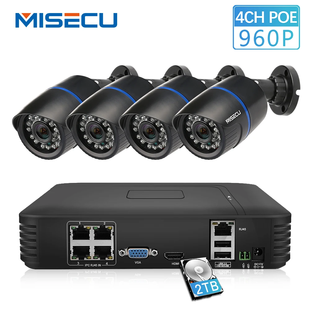 MISECU 4CH POE 1080 P NVR облако 1 ТБ 1.3mp PoE IP 960 Водонепроницаемый Камера P2P HDMI CCTV Системы
