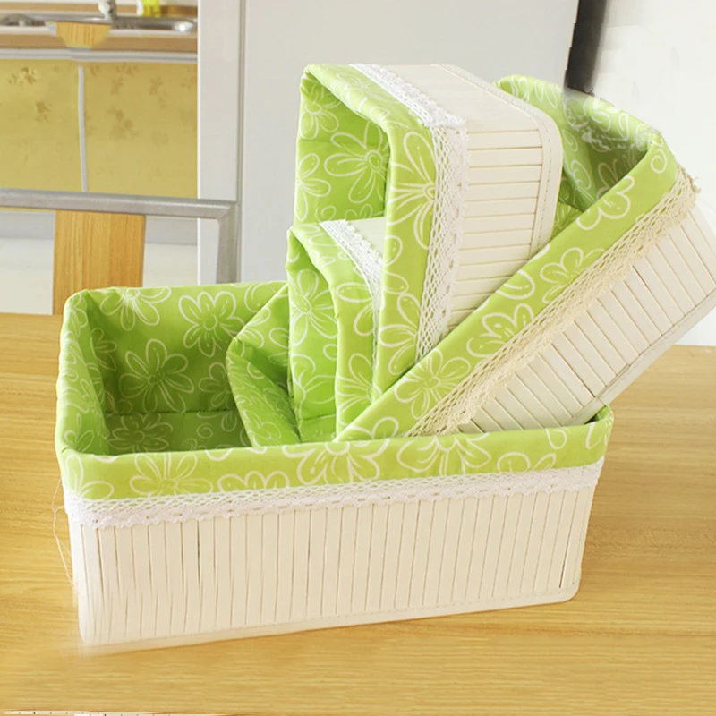  Handmade Woven White Storage Basket Bamboo Handmade Cosmetics Grocery Snacks Toy Storage Basket Col