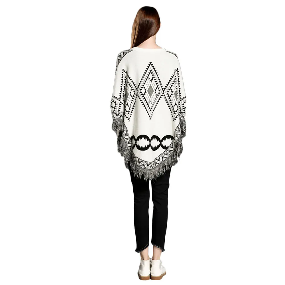 Free Ostrich Autumn Winter Sweater Women O Neck Batwing Sleeve Tassel Pullover Loose Poncho Capes Knitted Pull Femme S25