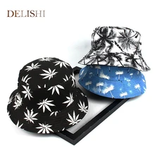 Парусиновая печать двусторонний ведро шляпы прилива мужчин и женщин козырек для отдыха кепки путешествия солнцезащитная шляпа