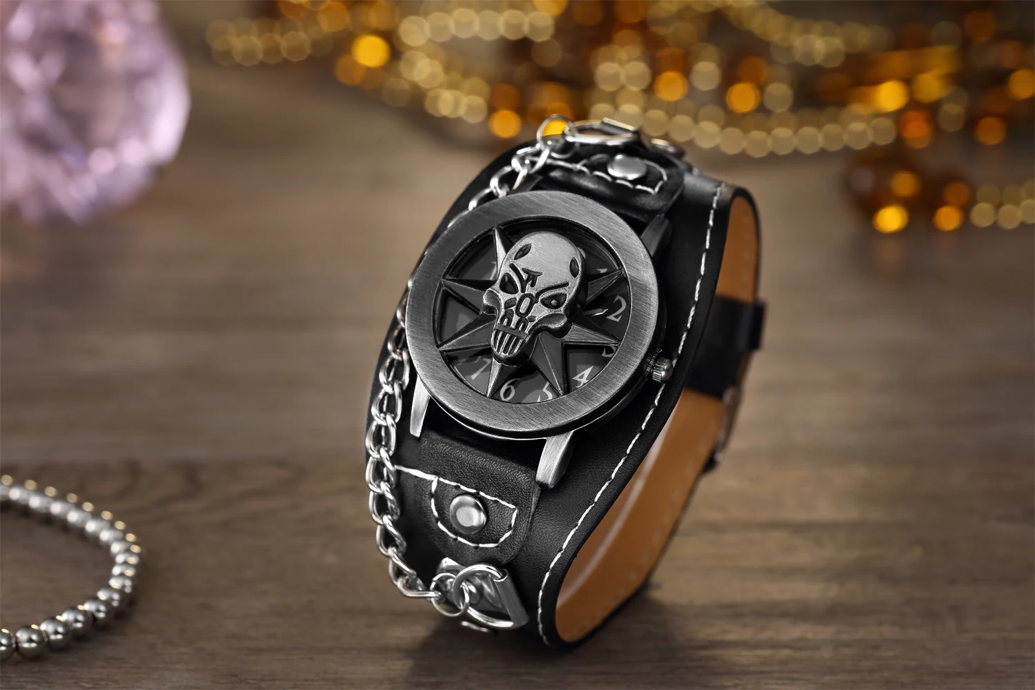Лидер продаж O. T. SEA бренд O. T. SEA бренд Спайк Череп кварцевые часы в стиле панк мужские роскошные кожаные спортивные часы Relogio Masculino 1831-10