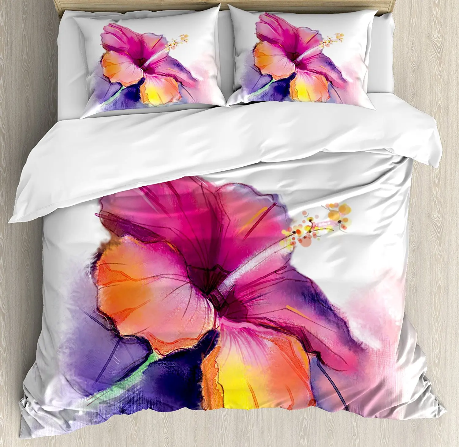 Flower Duvet Cover Set Hibiscus Flower in Pastel Abstract Colorful