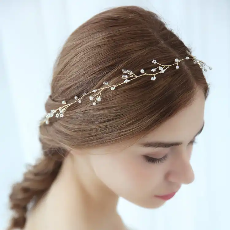 Extra Long Wedding Hair Vine Pearl Beads Decor Bridal Headband
