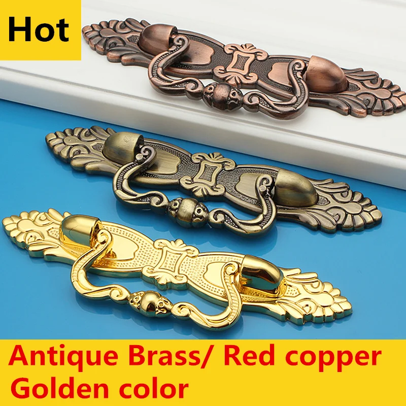 2pcs Hole CC 64mm/96mm Golden/ Antique Brass/ Red copper zinc alloy antique drawer pulls handles Cabinet furture hankdle knobs