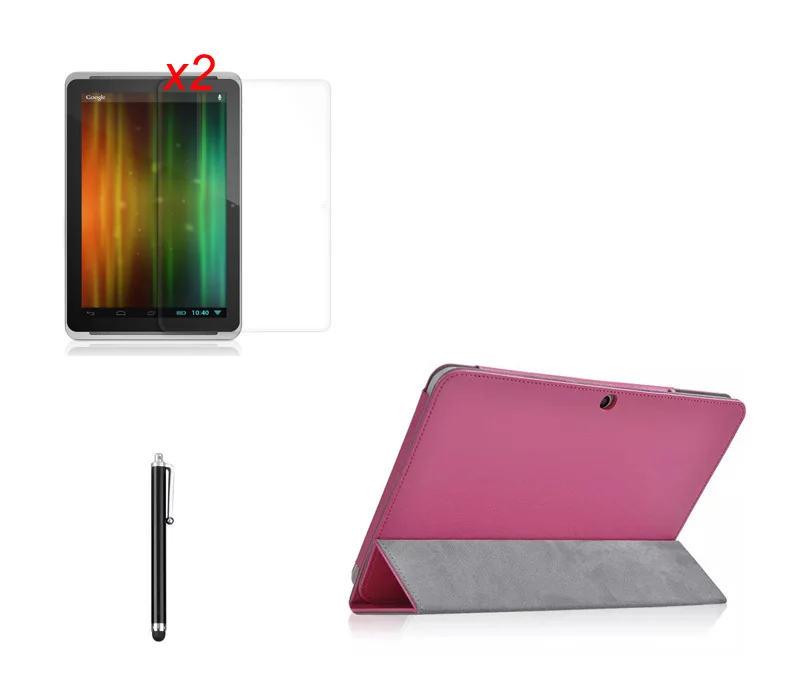 3-Folder Ultra Slim Silk Folio Stand PU Leather Case Cover +2*Clear Film + Stylus For HP 10 / Plus 2101RA 2201RA 10.1&quot Tablet |