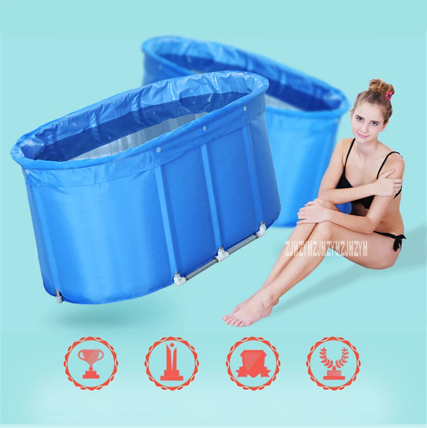Yr001 adulto crianças banheira balde de banho de algodão-acolchoado dobrável barril de banho suporte de aço inoxidável com capa 120*75*70 cm-2