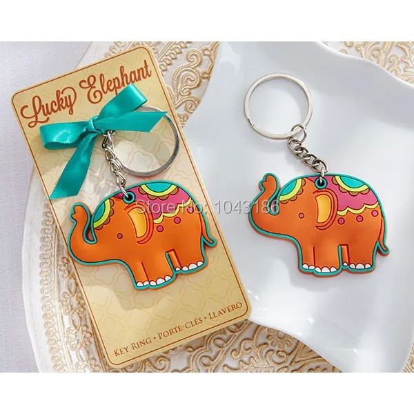 wedding favor gift 80pcs/lot Lucky Elephant Design Rubber Keychain Ring Baby Shower Favors and Gift Key Chain | Дом и сад