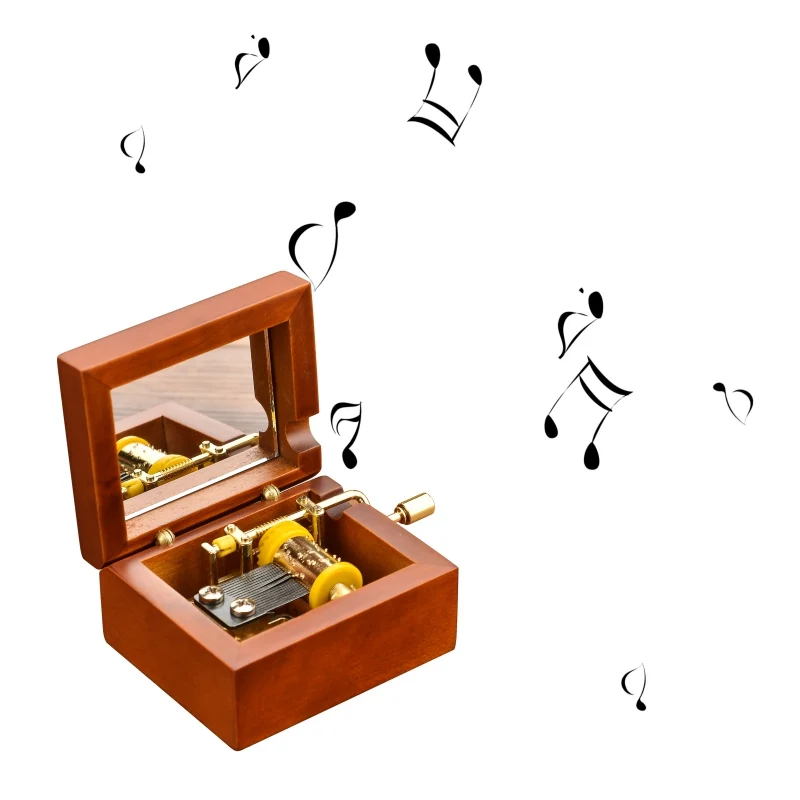 

Retro Hand mahogany box music box Wooden Jewelry Musical Box with Mirror 18 Note Wind up Metal Movement For Birthday Gift
