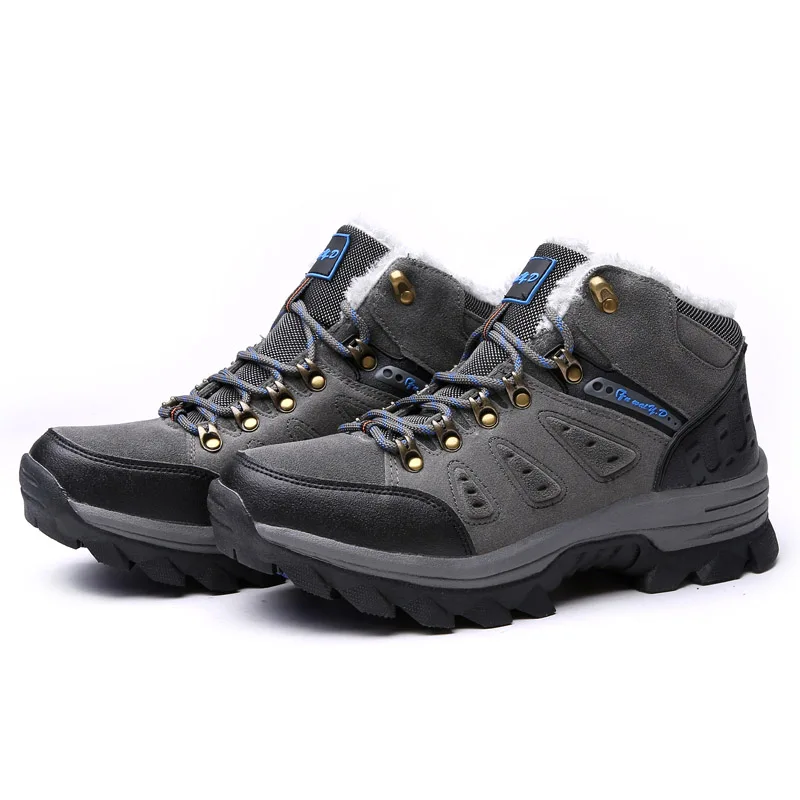 VESONAL/зимние ботинки на меху для мужчин; кроссовки; Мужская обувь для взрослых; повседневные качественные водонепроницаемые ботинки унисекс; резиновые теплые ботинки - Цвет: Gray Boots