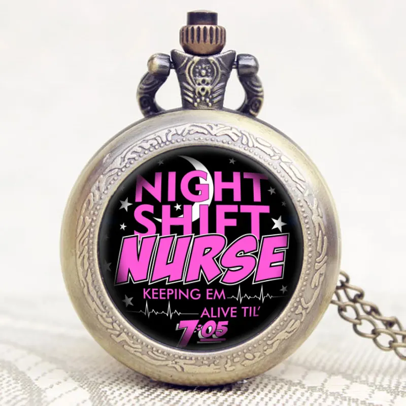 Fashion Night Shift Nurse Theme Glass Dome Pocket Watch With Necklace