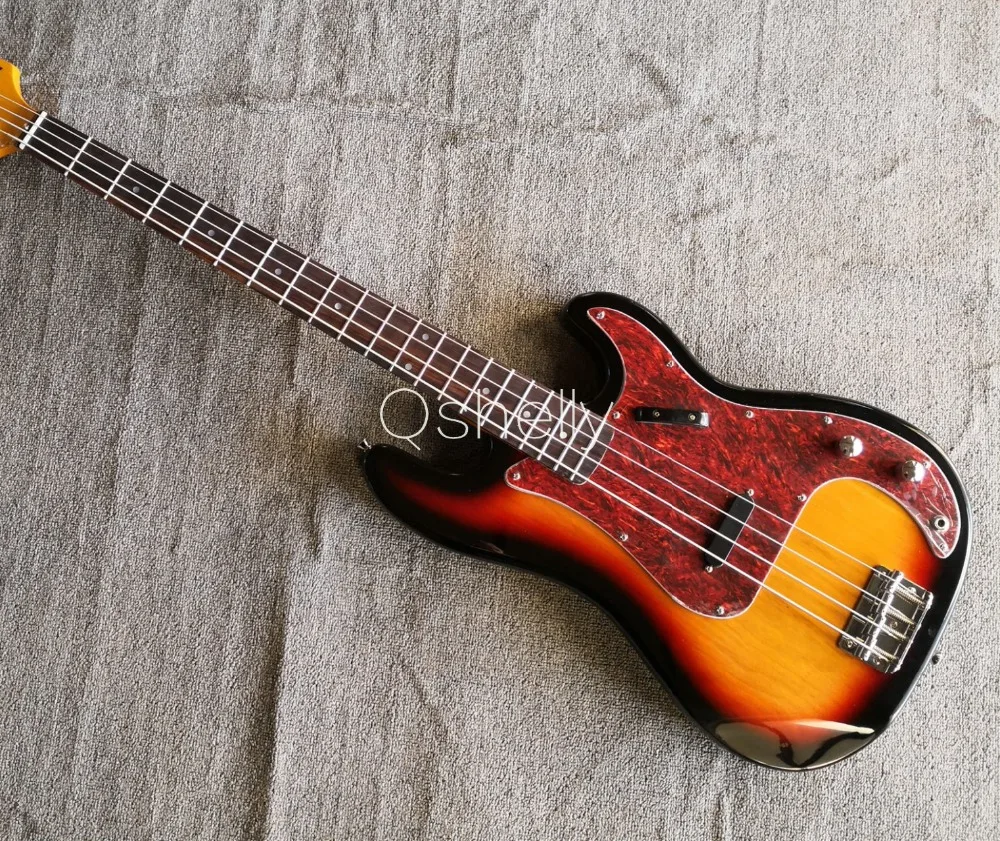 

top quality QShelly custom tobacco Nitro Lacquer 4 strings P bass vintage maple neck slim pickup alder body electric bass guitar