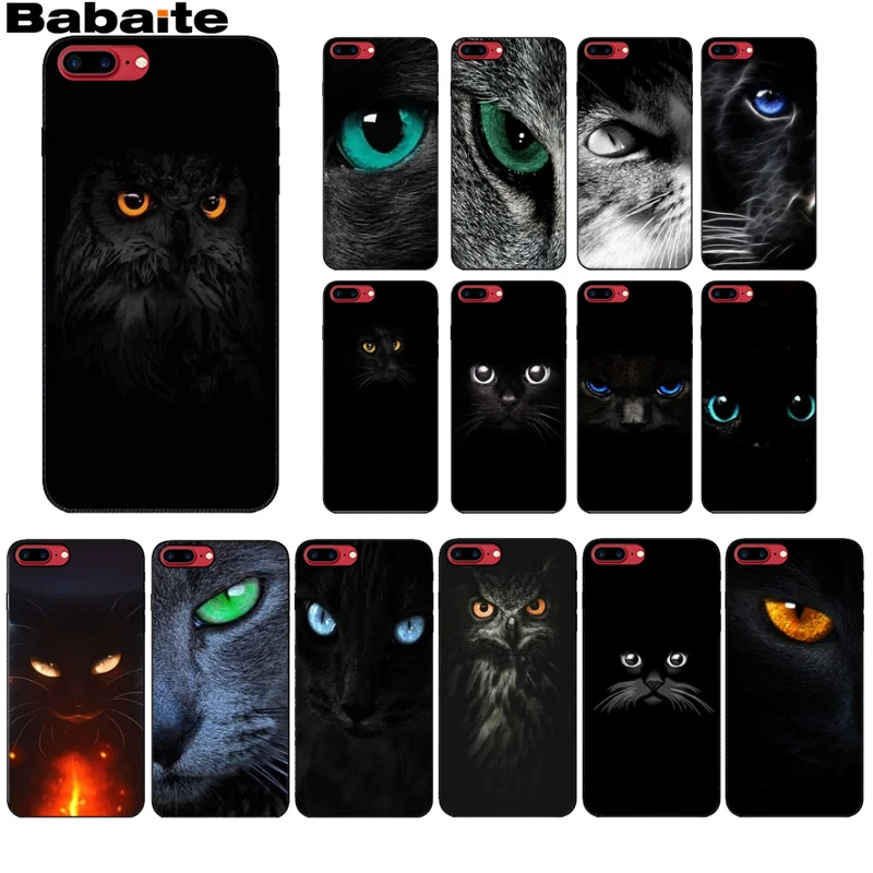 Eyes in black Cat Owl Colorful Cute Phone Accessories Case for Apple iPhone 8 7 6 6S Plus X XS MAX 5 5S SE XR Cellphones