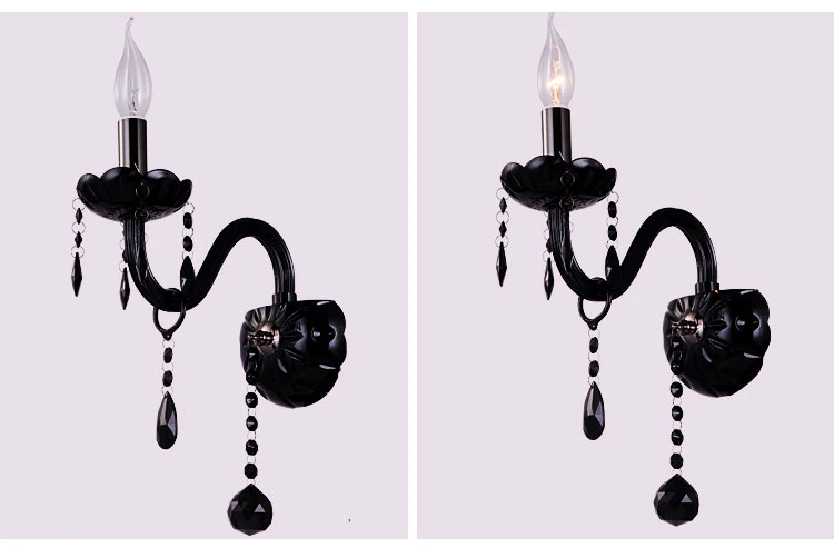  Factory direct sell Black Crystal Wall Lamp Candle Led E14 Bulbs Black with/without Fabric Lampshad - 32454042193