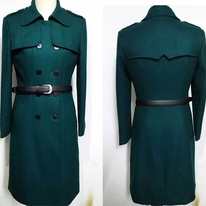 Лидер продаж, новое шерстяное пальто принцессы Кейт Миддлтон Модное теплое двубортное зимнее пальто с поясом - Цвет: Зеленый
