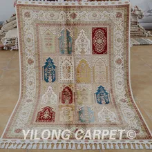 Yilong 4,6 'x6. 6' турецкий ковер шелк четыре сезона ручной работы изысканный сад дизайн шелковый ковер(1784