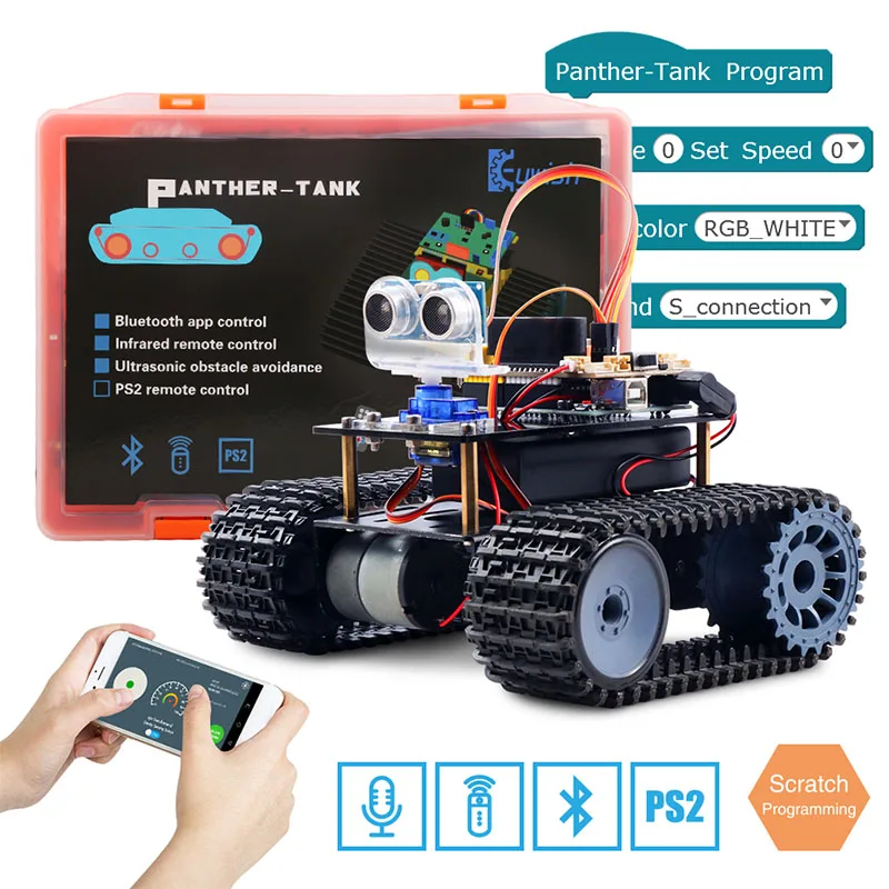 Keywish танк робот для Arduino UNO R3 Smart Cars Kit APP RC Remote Control Ultrasonic Bluetooth модуль Stem игрушки