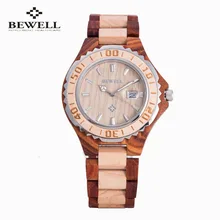 Bewell Auto Date Watch Men Top Brand Luxury Wood Men Watch Fashion Dress Business Design Bamboo Winner Quartz-Watch