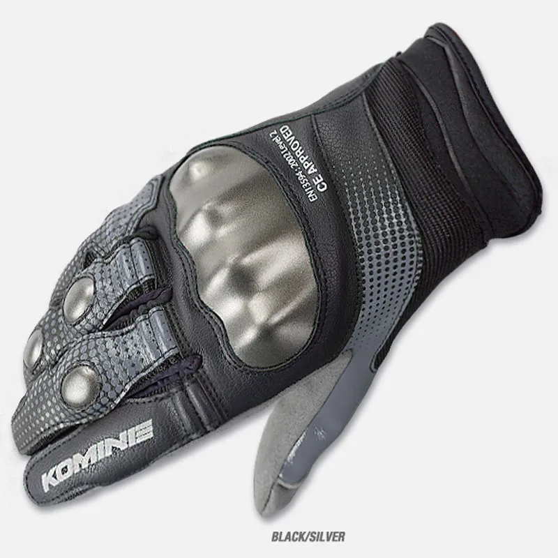KOMINE перчатки для сенсорного экрана Мотоциклетные Перчатки 3D стерео Motos Luvas Guantes Защитное снаряжение для мотокросса гоночные перчатки большого размера - Цвет: Black Silver