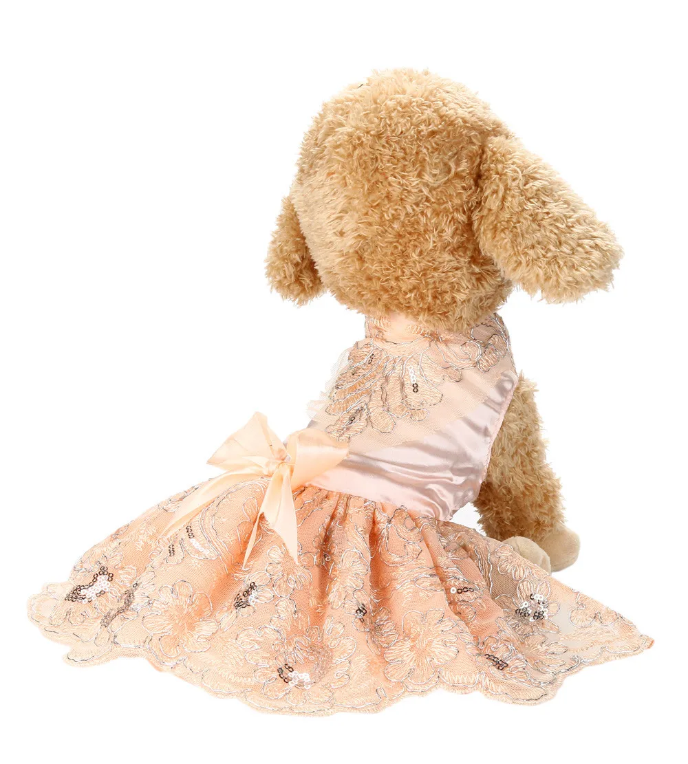 Новое Кружевное вышитое платье принцессы с блестками для собак, свадебные платья, одежда для маленьких собак, чихуахуа, французского бульдога