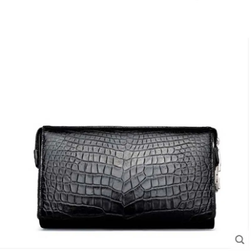 

gete 2018 New Style Real alligator leather hand bag male leather Thai Siamese crocodile leather belly hand bag large capacity