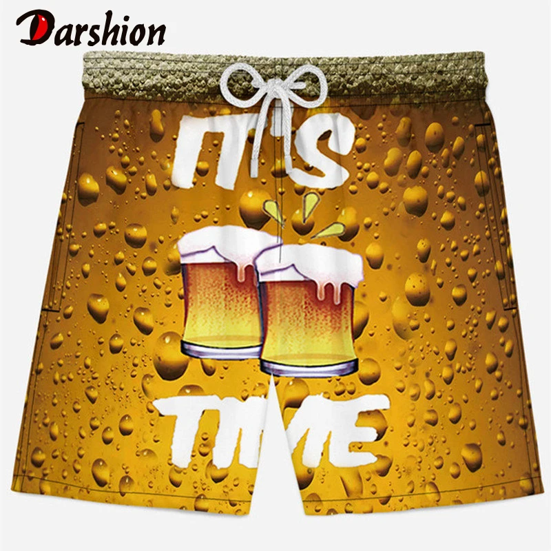 

2019 Summer 3D Print Men Casual Shorts Milk silk Beer Print Beach Shorts Loose Elastic Quick Drying Men Short Plus Size XS-4XL